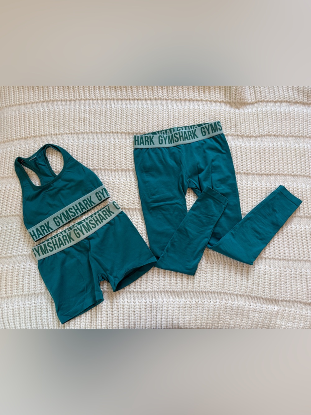 Gymshark Kids Teal Green Active Set - Sports Bra, Shorts, and Leggings